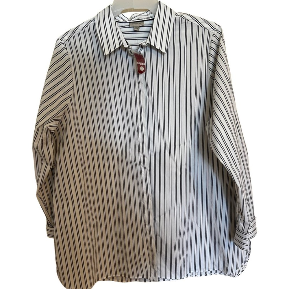 Avenue White with Black Stripes Stretch Cotton Shirt New 18 / 20